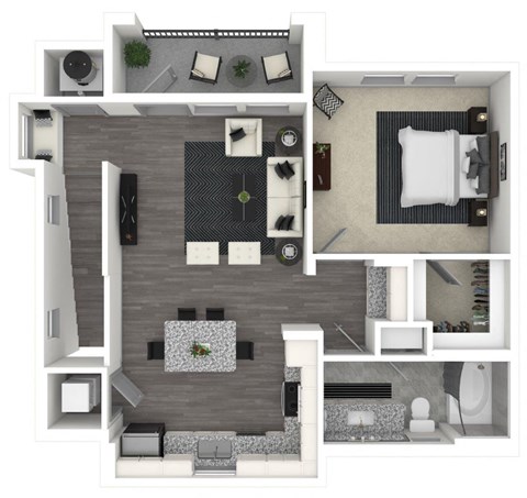 Floor plan for 1 bed, 1 bath, 831 sqft